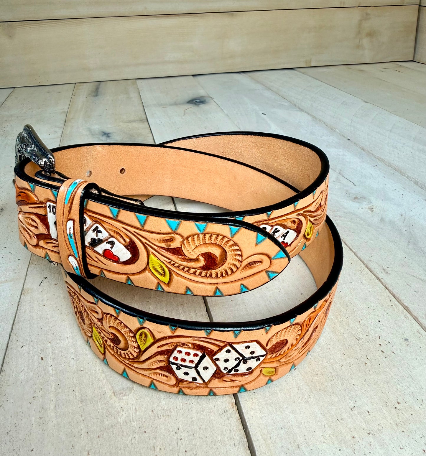 Vegas Leather Tooled Turquoise Accent Woman’s Belt