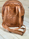 Leather Floral Tooled Buckstitch Backpck