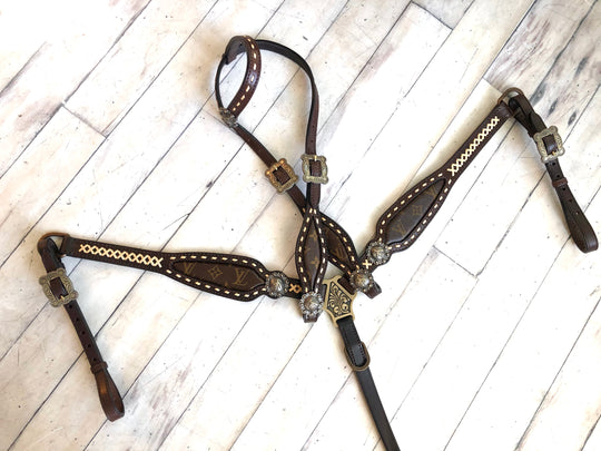 Gold Laced LV Repurposed Leather Tack Set