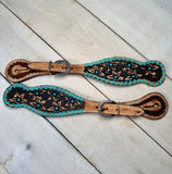 Daisy Tooled Turquoise Whipstitch Spur Strap