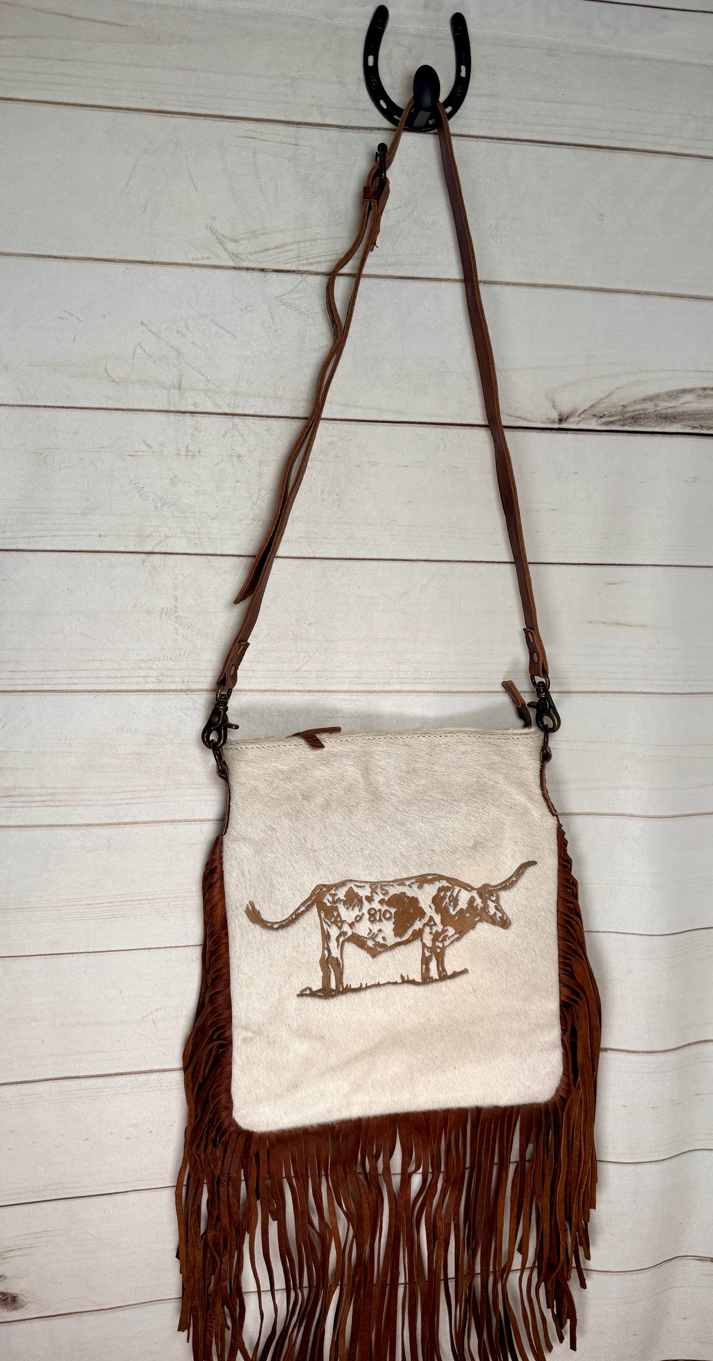 Rancher Branded Large Crossbody Bag with Leather Fringe