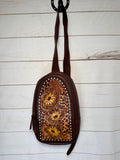 Leopard Sunflower Leather Tooled Sling Bag