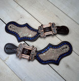 Silver and Blue Snake Skin Copper Studded Spur Strap