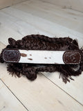Floral Tooled Hair On Hide Mule Tape Halter