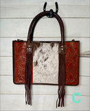 Cowhide and Floral Leather Tote Bag