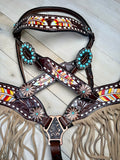 Painted Feather Turquoise Concho Fringe Tack Set