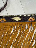 Dark Leather Crosshatch Sunflower Fringe Tack Set with Cream Whipstitch
