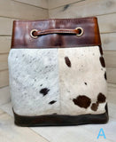 Cowhide and Leather Western Drawstring Bucket Bag