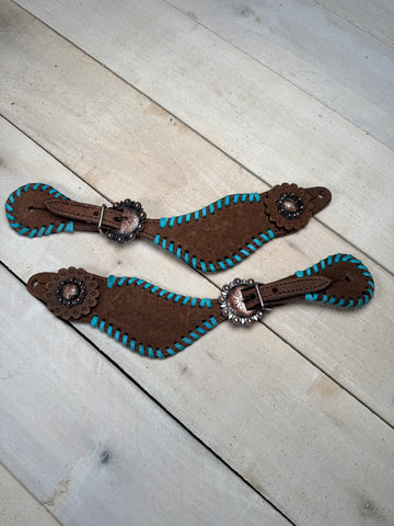 Rough Out Suede Teal Whipstitch Spur Straps