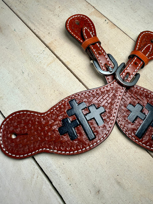Cross Basketweave Brown Spur Straps