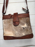 Cowhide Textured Leather Slip Buckle Handbag