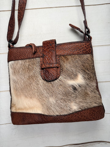 Cowhide Textured Leather Slip Buckle Handbag