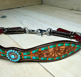Turquoise Concho Green and Orange Sunflower Wither Strap