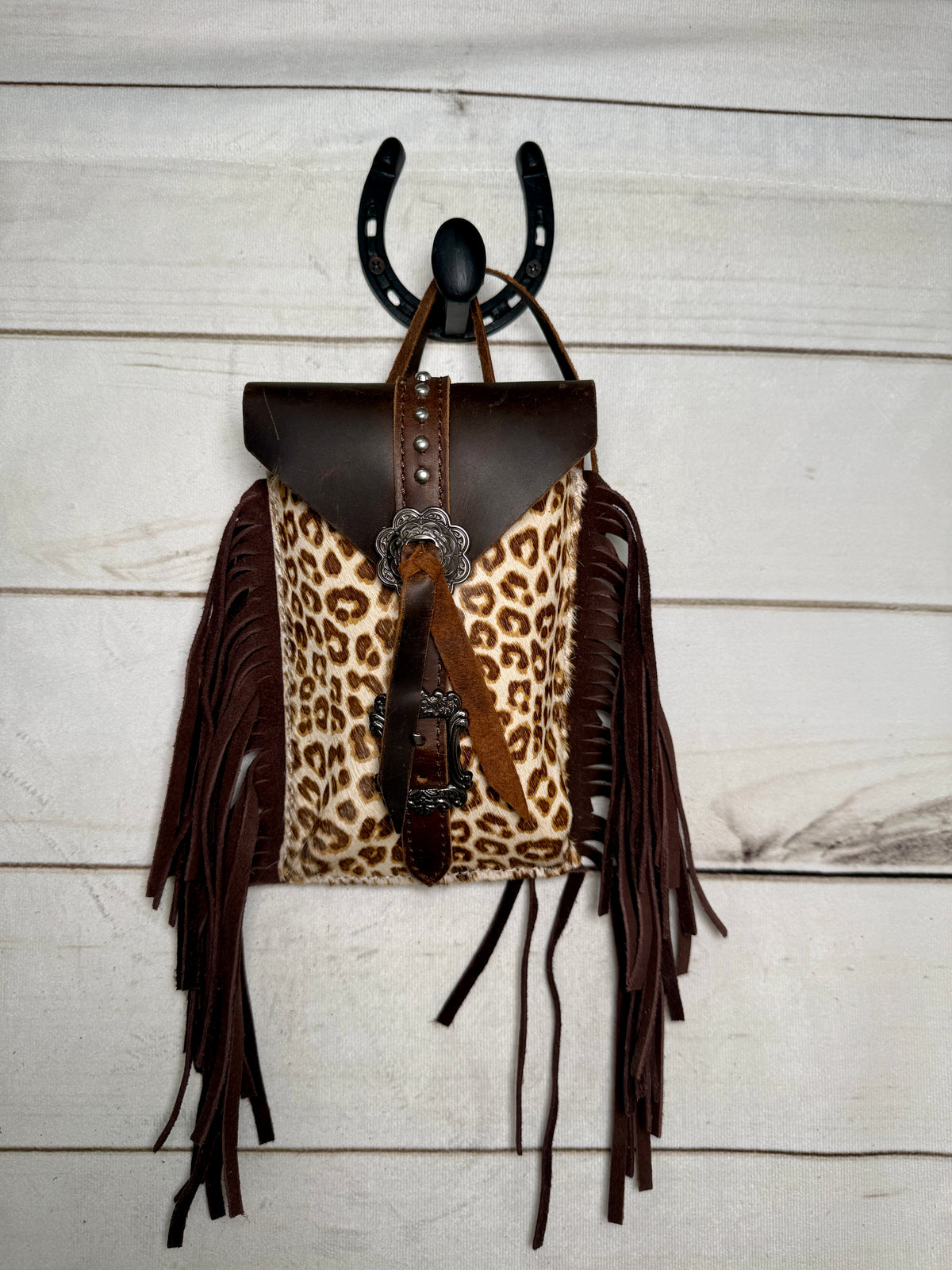 Leopard Hide Cinch Saddle Bag