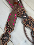 Pink Buckstitch Rough Out Leather Floral Tooled Tack Set