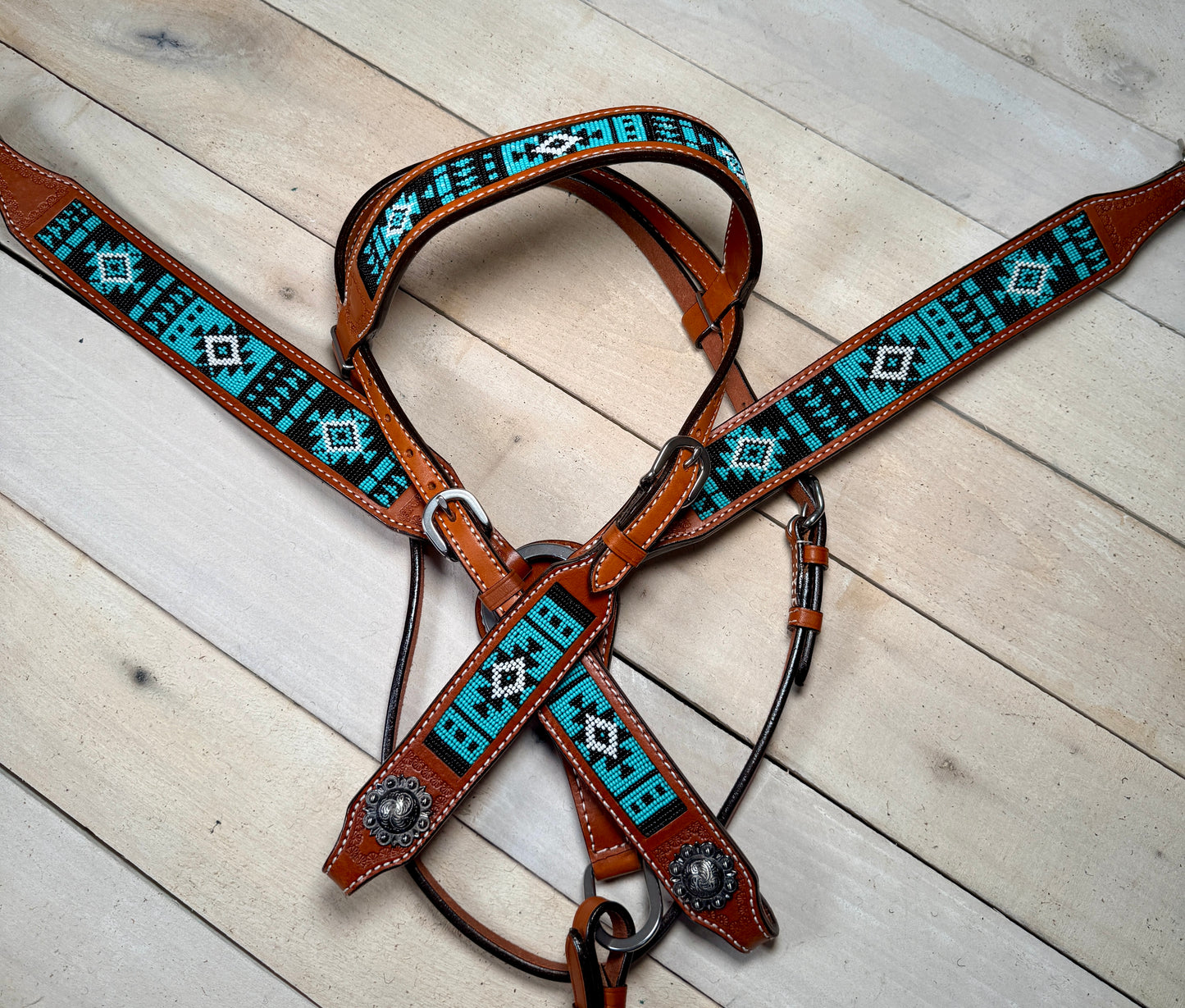 Turquoise and Black Beaded Tack Set