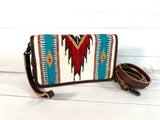 Valley Teal and Red Wool Pattern Carryall Wallet