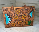 Southwest Sunflower Tooled Aztec Laptop Tote