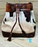 Cowhide and Leather Western Drawstring Bucket Bag