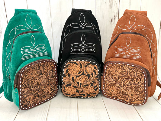 Suede and Leather Retro Stitch Western Backpack