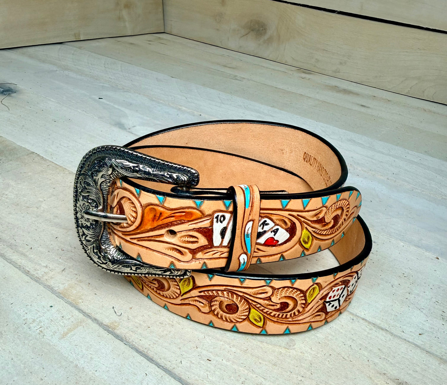 Vegas Leather Tooled Turquoise Accent Woman’s Belt