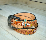 Vegas Leather Tooled Turquoise Accent Woman’s Belt