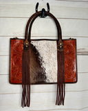 Cowhide and Floral Leather Tote Bag
