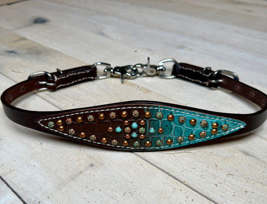 Brown and Teal Studded Wither Strap