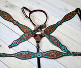 Turquoise Concho Green and Orange Sunflower Tack Set
