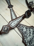 Black and White Hide Silver Studded Tack Set