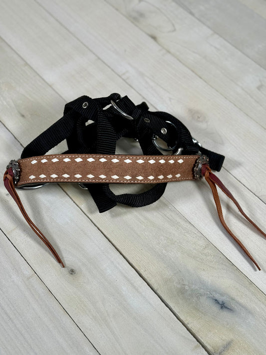White Buckstitch Rough Out Bronc Halter