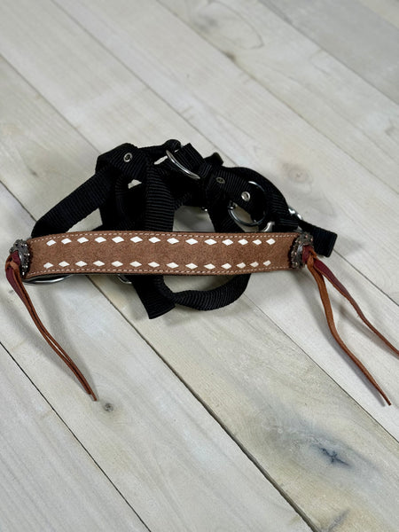 White Buckstitch Rough Out Bronc Halter