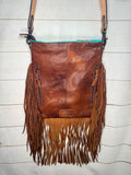 Turquoise Hide Howdy Large Crossbody Bag with Leather Fringe