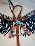 Gold Cross and Teal Beaded Fringe Tack Set