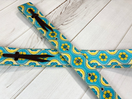 Blue Yellow Flower Cinch Strap Off Billet Set