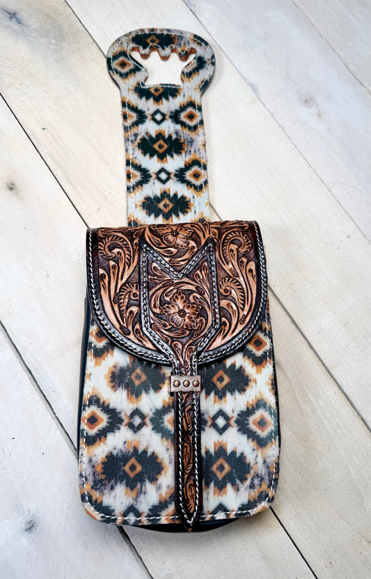 Desert Aztec Floral Tooled Saddle Bag