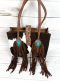 Cowhide and Leather Turquoise Concho Arm Tote