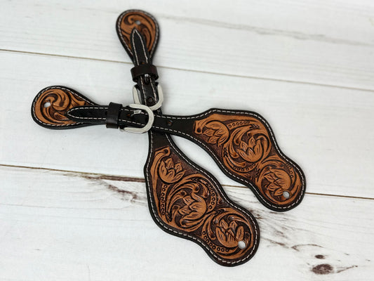 Tulip Floral Tooled Spur Straps