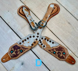 Turquoise Daisy Cowhide Spur Straps
