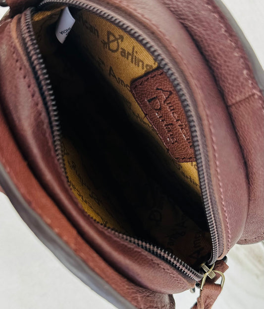 Small Round Cowhide Leather Crossbody Bag