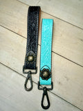 Solid Tooled Leather Wristlet Keychain