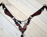 Black and White Hide Leather Tooled Tack Set
