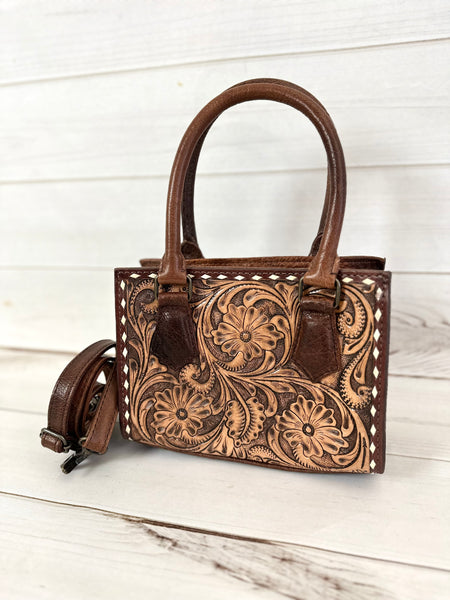 Small Front Floral Tooled Western Handbag