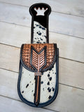 Cowhide  Silver Studded and Leather Tooled Saddle Bag