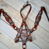Weathered Steer Turquoise Concho Tack Set