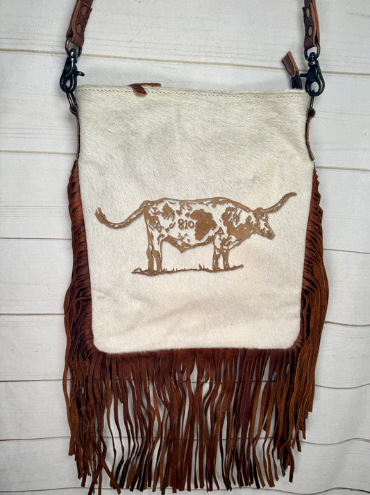 Rancher Branded Large Crossbody Bag with Leather Fringe