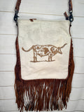 Rancher Branded Large Crossbody Bag with Leather Fringe