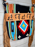 Floral Tooled Black, Red and Turquoise Crossbody