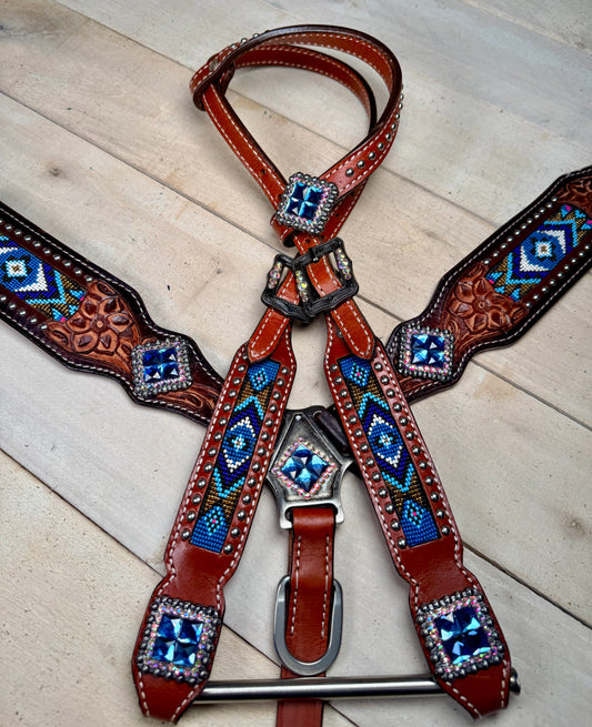 Royal Blue Crystal Concho Beaded Tack Set