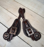 Dark Copper Concho Tooled Mens Spur Straps